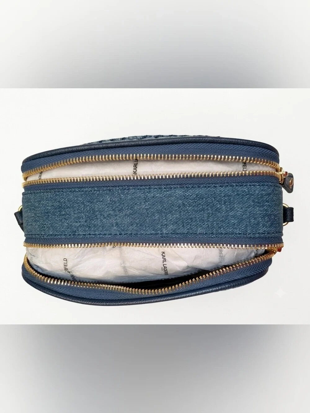 Karl Lagerfeld Denim Combo Crossbody Bag with Logo Strap NWT